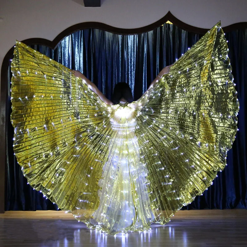 Luminos Alb-Lumina de Aur ISIS Aripi de Înger Condus Fluture Belly Dance Costum pentru Femei Bellydance Performanță Dans Accesoriu 2