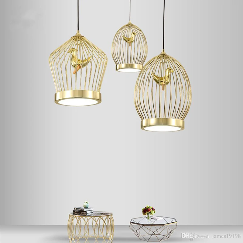 Modernă cu LED-uri Lumini Pandantiv de Aur Colivie Pandantiv Lampă de Artă Creativă Aur Pandantiv Lumini de Noi Corpuri de Decor Acasă de Iluminat PA0287 2