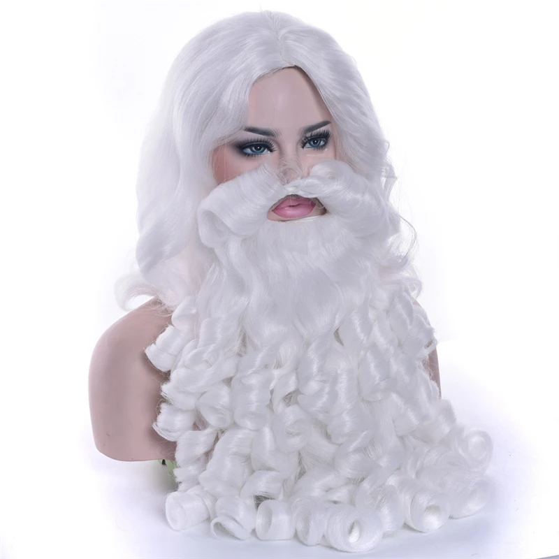 Moș Crăciun Peruca 80cm Barbă Lungă și Albă Rochie Fancy Costume Accesoriu pentru Petrecerea de Craciun 2