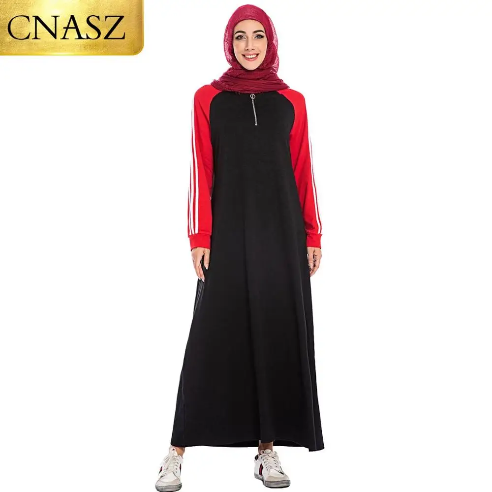 Musulman Dubai Islamic Îmbrăcăminte Decolteu La Fermoar Rochii Femei Rochie Cu Maneci Lungi 2019 Sport De Moda Rochie De Mari Dimensiuni 2