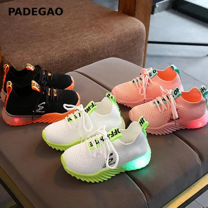 Noi Copiii Luminos Pantofi Fete Baieti Scrisoare Sport Run Adidasi Pantofi Casual Moda Copii Ochiuri Fata Sport Pantofi De Lumină Led-Uri 2