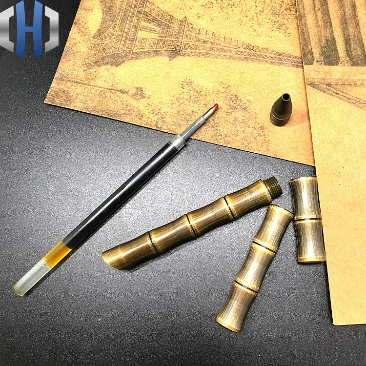 Noi Cu Bambus Secțiunea Alamă Vechi Stilou EDC lucrate Manual din Alama Stilou Vintage Semnătura Pen Neutru 2