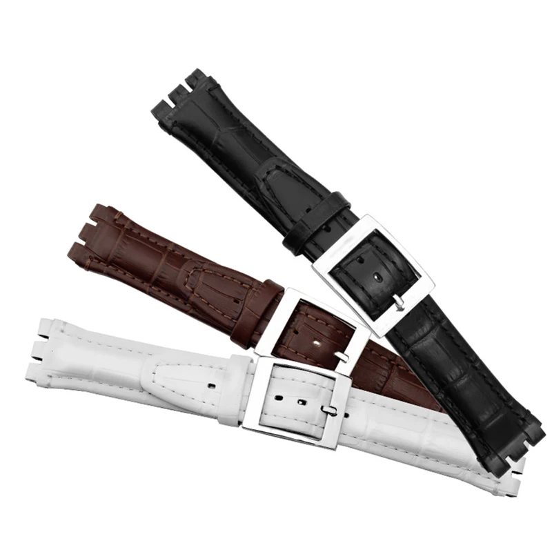 PEIYI watchband 17mm 19mm curea din piele interfață specială maro negru bratara pentru barbati si femei înlocui Swatch 2