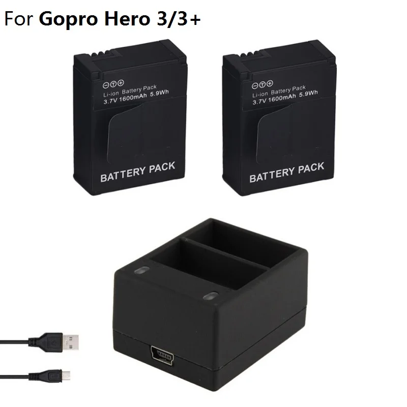 Pentru Gopro Hero 3 Baterie 3.7 V AHDBT-301 Hero3 Baterie Dual USB Încărcător de Baterie caz Pentru GOPRO 3+ 302 Acțiune aparat de fotografiat accesorii 2