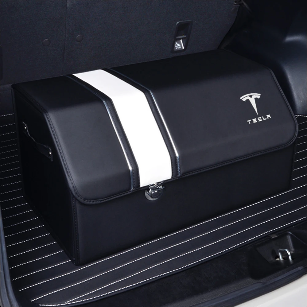 Piele Pliabil Portbagaj Organizator Cutie De Depozitare Sac De Pliere Automată Cutie De Scule Pentru Tesla Medol 3 Model S Model X Accesorii Auto 2