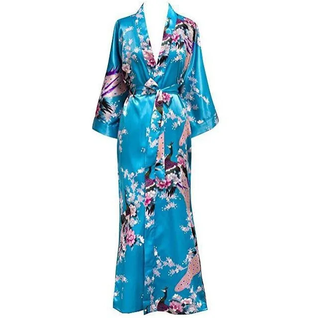 Plus Dimensiune XXXL Chineză Femei Haină Lungă de Imprimare de Flori Păun Kimono Baie, Rochie de Mireasa, domnisoara de Onoare la Nunta Halat de baie Sexy Sleepwear 2