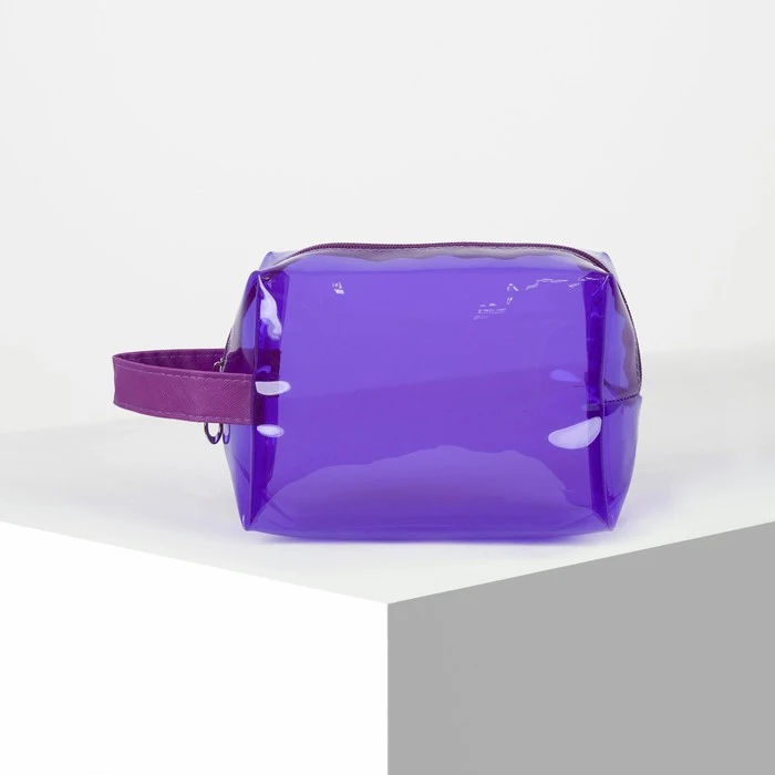 PVC cosmetice caz, compartiment cu fermoar, cu mâner, violet 2