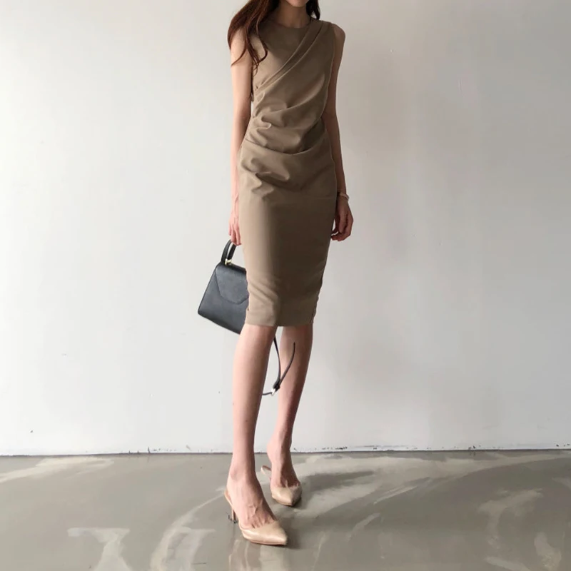 Retro de Înaltă Talie Rochie de Vara pentru Femeie 2019 Noua Moda Sexy rochie fără Mâneci de Auto-cultivare Sac de Șold Slăbire Rochie Dreaptă Vestidos 2