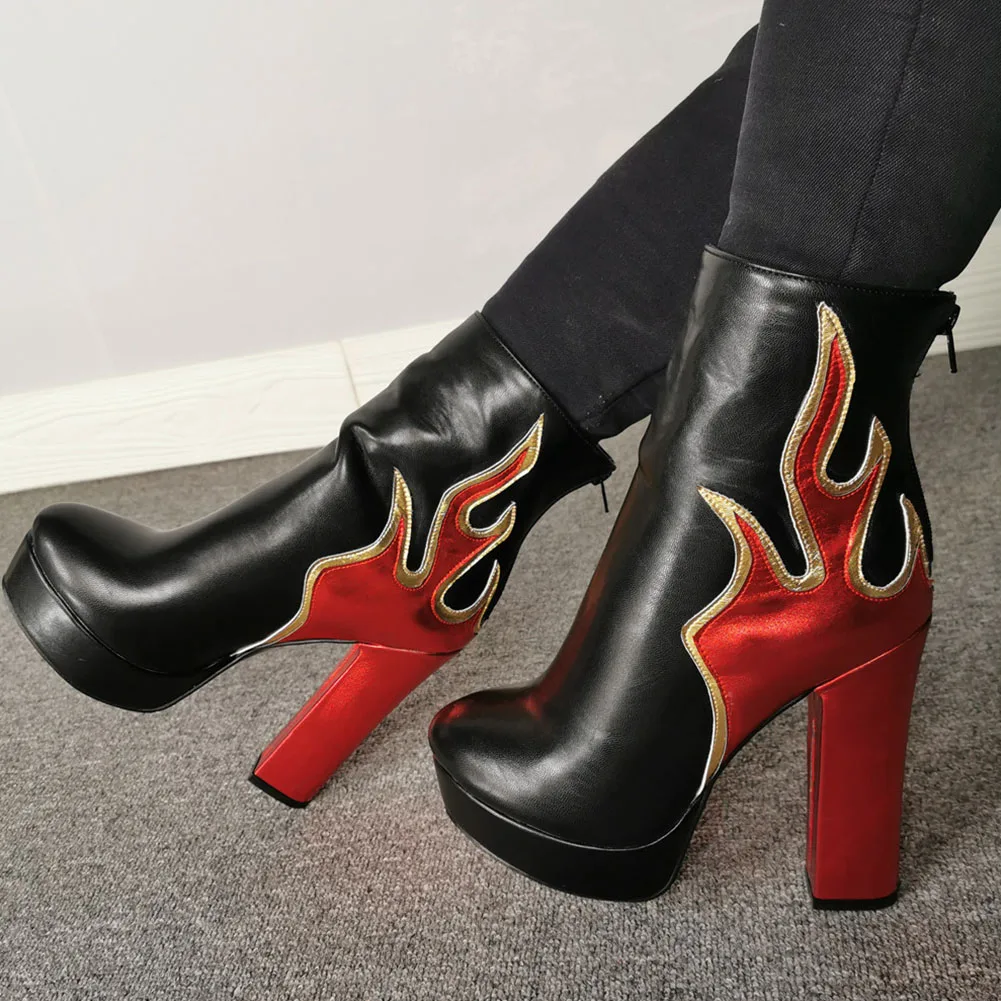 RIBETRINI Moda Pantofi cu Tocuri de Vânzare Fierbinte Petrecere Mozaic Glezna Cizme pentru Femei Rochie Misto de Cizme cu Platforma 2