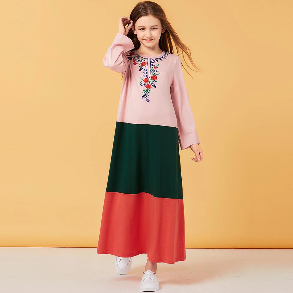 Sudoare Musulman Rochie Fete, cu Maneci Lungi Florale Marocan Rochii Copii Copii Kimono Haine Islamice Dubai-linie Vestido Caftan 2