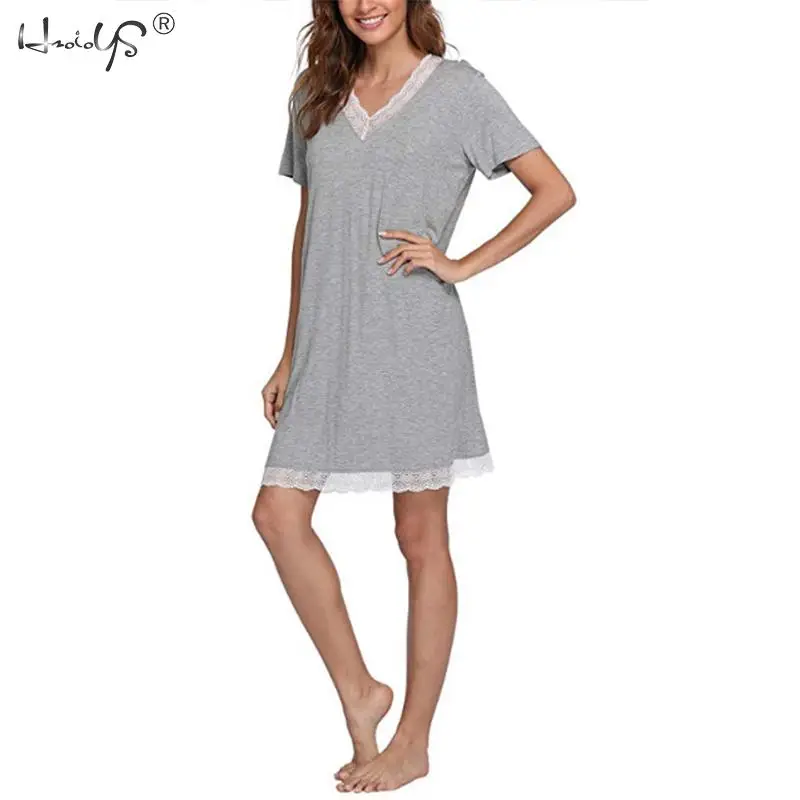 Vara cămașă de noapte pentru Femei Bumbac Rochie de Noapte Camasa de Dormit, Pijamale cu Maneci Scurte din Dantela Somn Shirt Doamnelor Homewear îmbrăcăminte de noapte 2