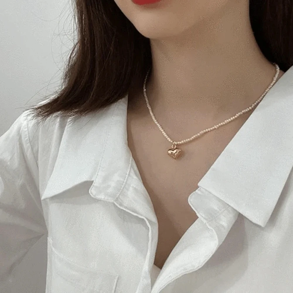 Vintage Simplu Delicat Minimalist Real Pearl Colier În Formă De Inimă/Shell Pandantiv Cravată Colier 2020 Nou Adevarata Perla Bijuterii 2