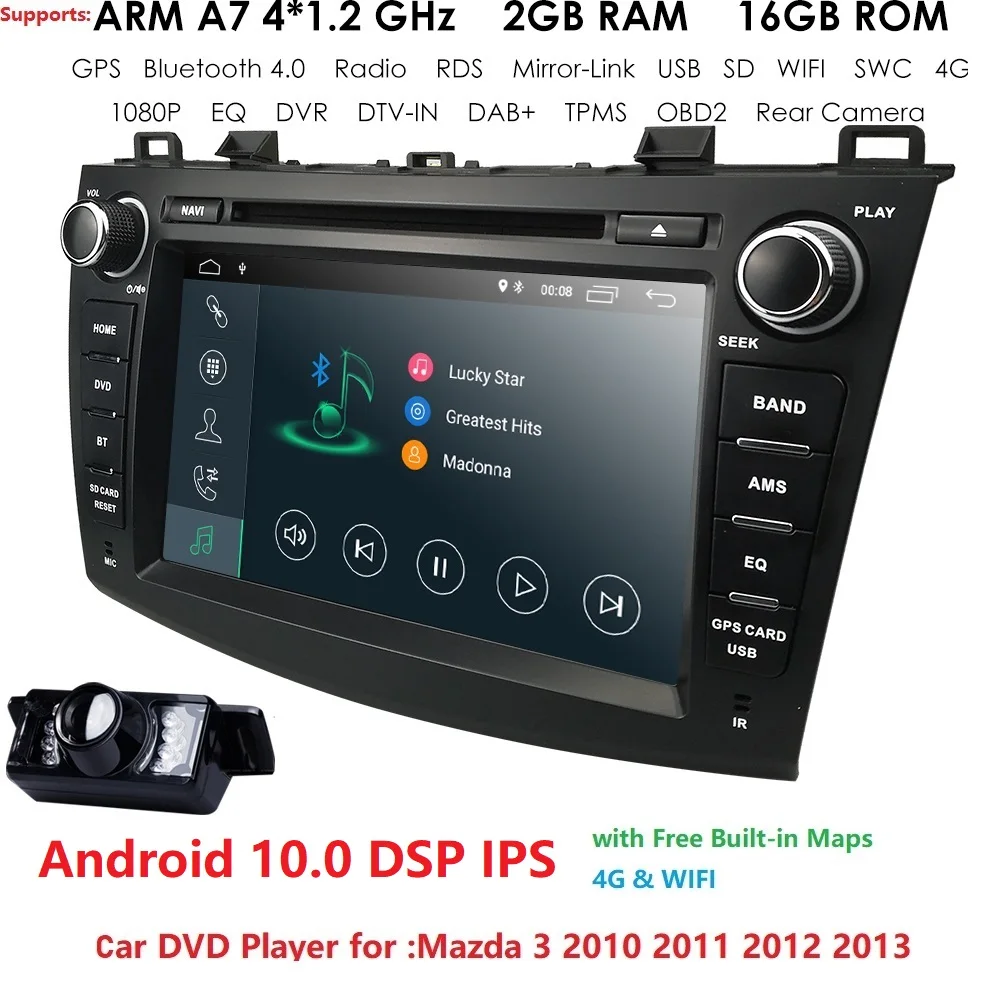 WIFI 4G Android 10.0 DVD Auto radio stereo Player Pentru Mazda 3 2010-2013 1024*600 Ecran IPS BT GPS DAB SD DVR Gratuit camera din spate 2