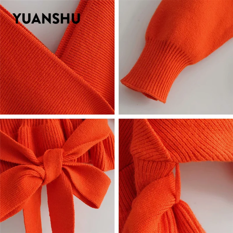 YUNANSHU 2020 Femei de Moda Pulover V Neck Toamna Primavara Tricotate Pulover Casual Batwing Maneca Arc Înnodate Topuri potrivit pentru S-XL 2