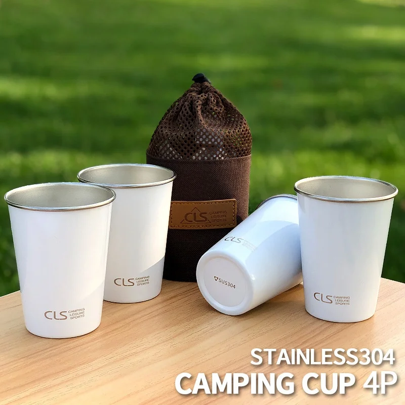 În aer liber 4pc din Oțel Inoxidabil, Cana Cana Vase Camping Tacamuri Cupa Picnic Cana de Apa Cafea Ceai cu Sac de Depozitare 2