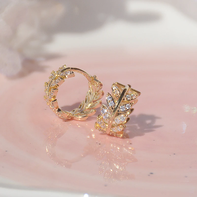 14K aur adevărat placare cupru rafinat zircon incrustate spic mic hoop cercei elegant dulce femei coreeană bijuterii cercei 3