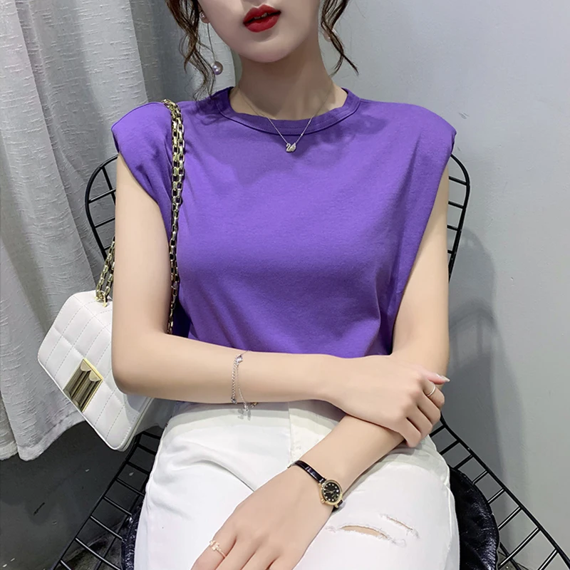 2020 Vară Fără Mâneci O-Neck Top Femei T Shirt Doamnelor Casual Regulate Pure Color De Birou De Top Lady Elegant Streetwear Tricou 3