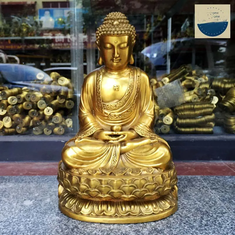 36cm mare Budist să binecuvânteze familia acasă în Siguranță, Sănătate, bogăție eficace de Protecție din alamă Tathagata Sakyamuni Buddha Amitabha 3