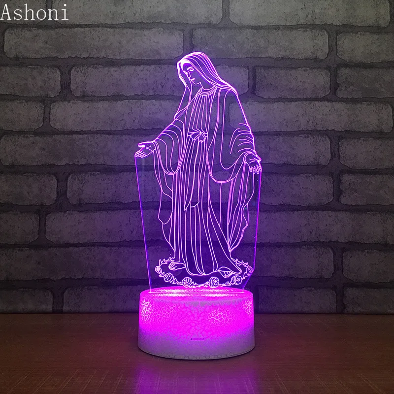 3D Acrilice LED Noapte Lumina sfintei Fecioare Maria Tactil 7 Culori Schimbare, Birou Lampă de Masă Petrecere Lumină Decorativă de Crăciun Cadou 3