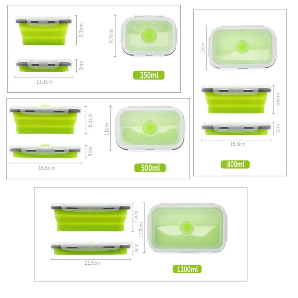 4buc/set Silicon Pliere Bento Box Pliabil Portabil Cutie de Prânz pentru Alimente Cină Container pentru Alimente Castron Pentru Copii pentru Adulti 3