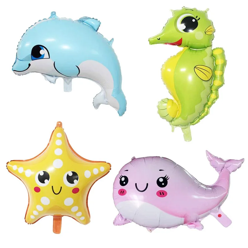 4pc de Desene animate de animale de mare baloane de Rechin, caracatita crab, balena Pește delfin petrecere decoratiuni jucarii Copii Marea Temă copil de dus 3