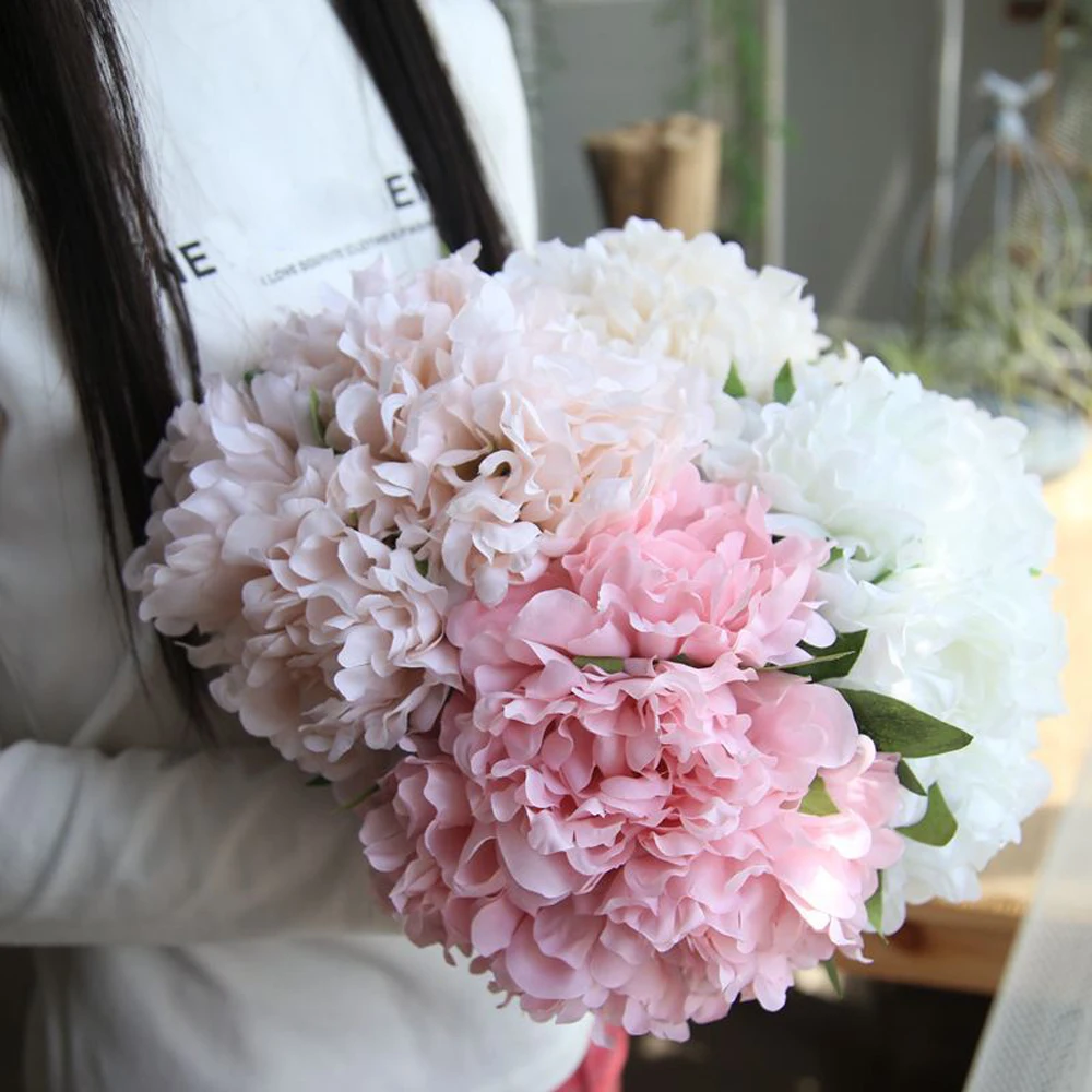 5pcs Artificiale Flori de Bujori de Mătase Floare Hortensie 5pcs/buchet de Mireasa Buchet De Nunta Petrecere Acasă Decorative, Flori False 3