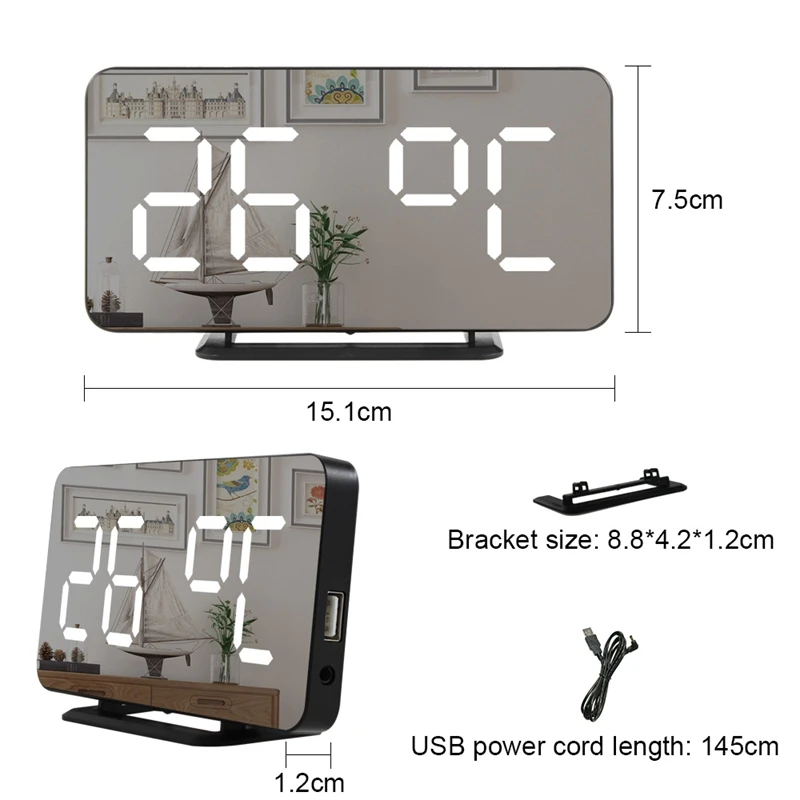 6 Inch LED Estompat Sn Ceas Digital pentru Dormitor,Usor Inteligent Număr Dublu Ceas cu Alarmă cu Funcție de Amânare 3