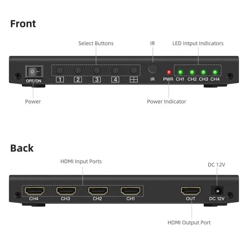 AOEYOO Convertor HDMI 4x1 Mulit-Vizualizare 1080P 4 Porturi Cu PIP fără Sudură Swith HDMI Quad Mulit-Viewer SPDIF Port Pentru PS4 TV 3