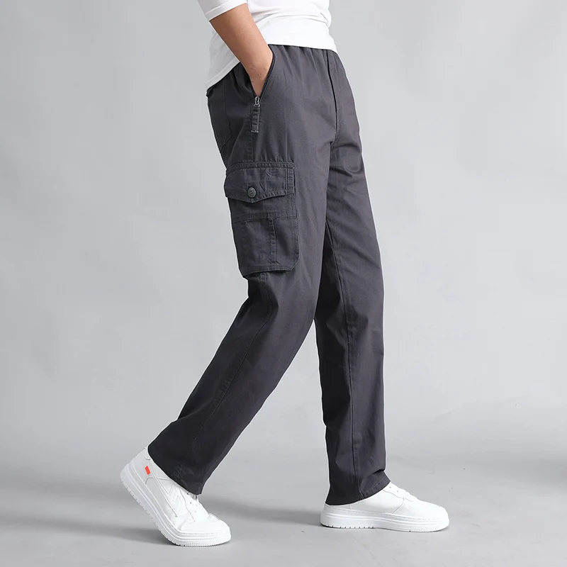 Barbati Casual Pantaloni din Bumbac Elastic Talie Mult Len Multi-pocket Plus Înalt 5XL Îmbrăcăminte pentru Bărbați de Mari Dimensiuni de Marfă Sportive Pantaloni 3