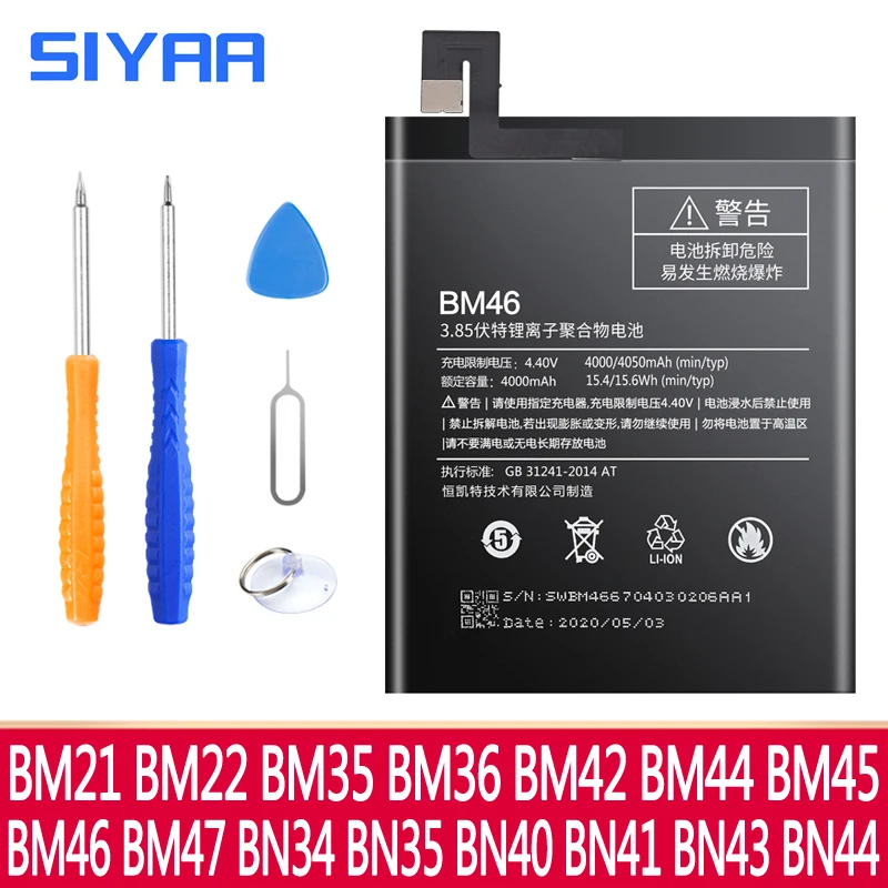Bateria originala BM45 BM46 BM42 BN43 BN41 BM47 BM46 BM22 BM35 Pentru Xiaomi Redmi Note 2 3 4 4X Nota 2 Note3 Redmi3 3S 3X 4X Baterie 3
