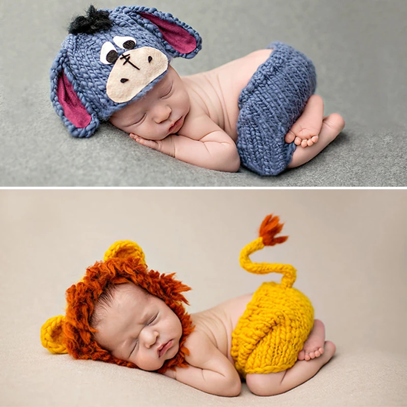 Bebe Nou-Nascut Recuzită Fotografie Lionet/Pui/Tigru De Tricotat Pălărie Moale Pantaloni Set Haine Pentru Copii Accesorii Animale Drăguț 0-4 Luni 3