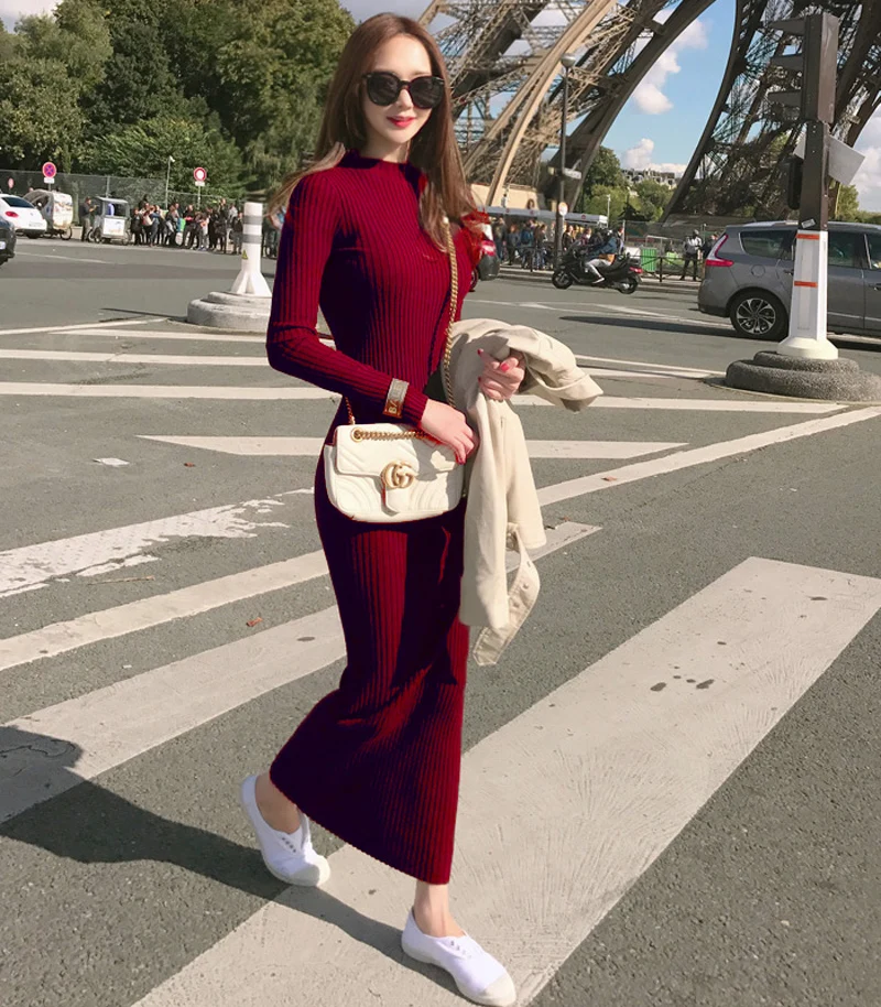 BGTEEVER Gros de Iarna Rochie Pulover Lung pentru Femei rochie din Tricot Glezna-lungime Slab cald Vestido Mult stil 4 culori 3