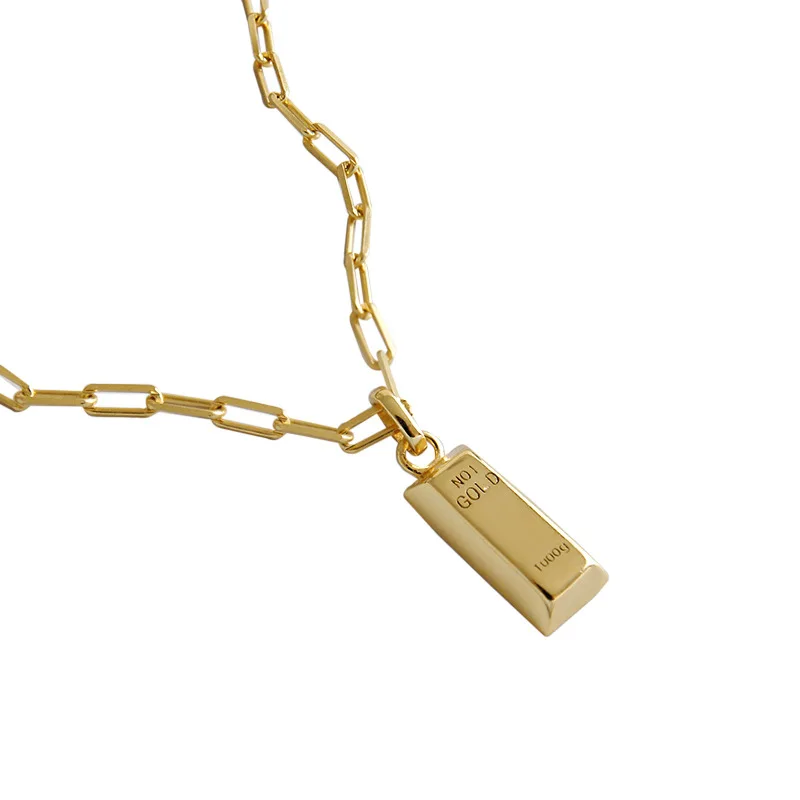 Bloc Solid de Aur Caramida Pandantiv Colier de Argint S925 Ins Geometrice Simple Gravură Scrisoare de 18k Pandantiv Clavicula Lanț 3