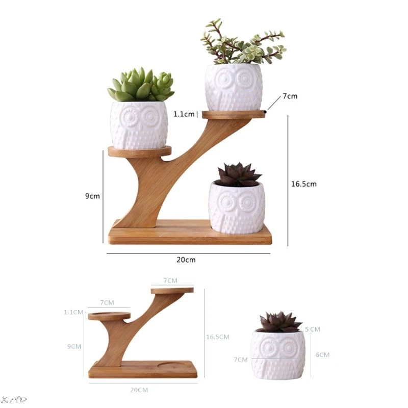 Ceramice de Vase de Gradina Decorative Moderne de Pepinieră Plante Suculente Oala de 3 Bonsai Plantat cu 3 Niveluri de Bambus Raft Liber Nava 3