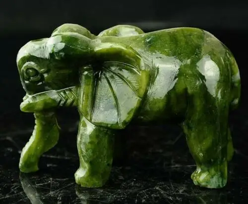 Colectie Deosebita Chineză Naturale Jad Verde Sculptură Animal Elefanți Longevitate De Bun Augur Statuie O Pereche 3