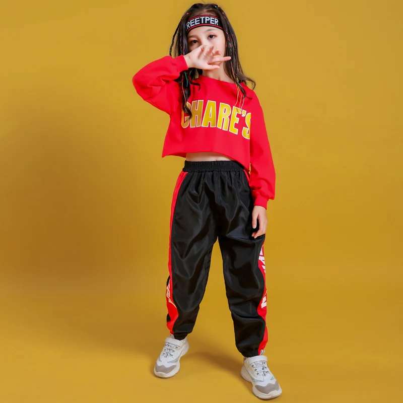 Copil Cool Hip Hop Îmbrăcăminte Hanorac Tricou Tricou de Sus a Culturilor de Cauzalitate Jogger Pantaloni pentru Fete de Jazz Dans Costum de Haine Purta 3