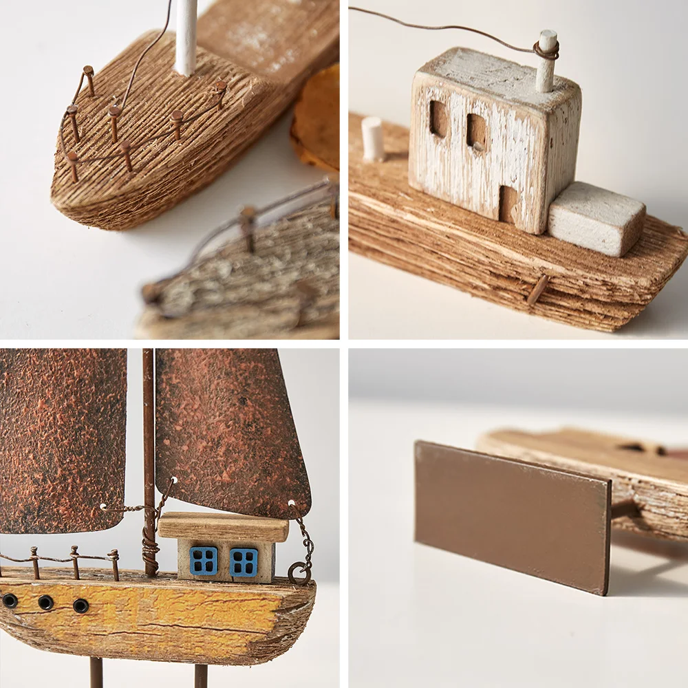 Creative Vas De Lemn Model Modern Decor Acasă Fier Retro Barcă Cu Pânze Figurine Birou Decorative Ziua De Nastere Cadouri De Craciun 3