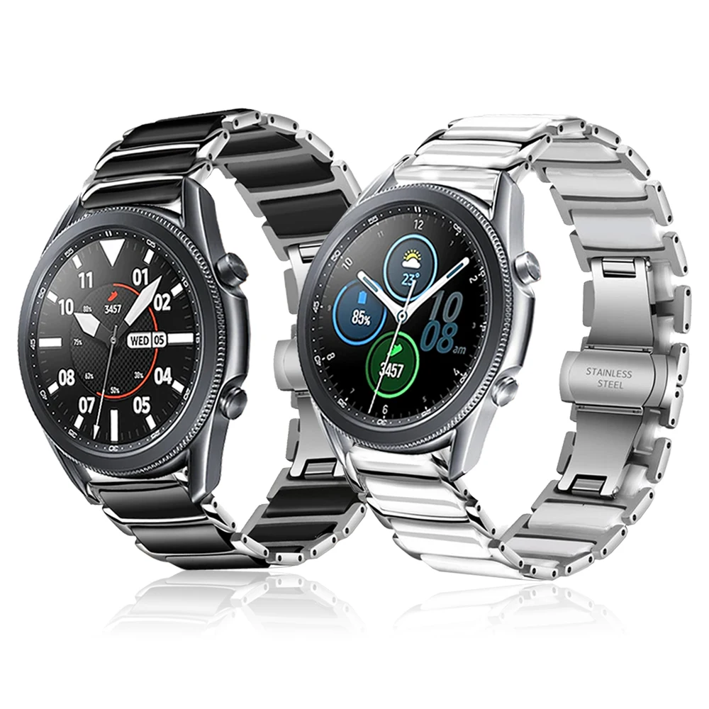 Din oțel inoxidabil + ceramica curea pentru Samsung Galaxy Watch 3 45mm 41mm Trupa Încheietura mâinii Active 2 44mm 40 mm / Treapta S3 Watchband Brățară 3