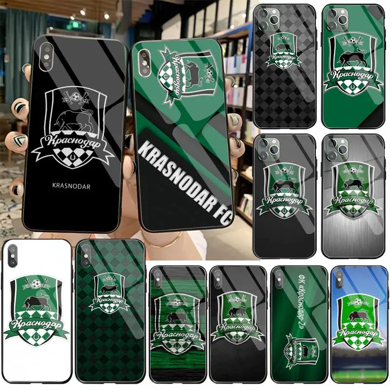Echipa de fotbal FC Krasnodar Telefonul negru Capac Caz Hull Sticla Temperata Pentru iPhone 11 XR Pro XS MAX 8 X 7 6S 6 Plus SE 2020 caz 3