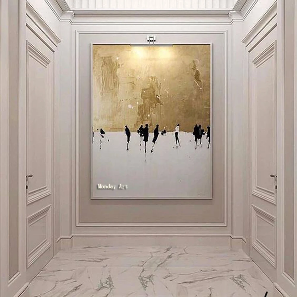 Golden imagine pictată de Mână de Înaltă Calitate Abstractă pictură în Ulei de Perete de Arta pe Panza de artă Abstractă de aur pictură în Ulei pentru camera de zi 3