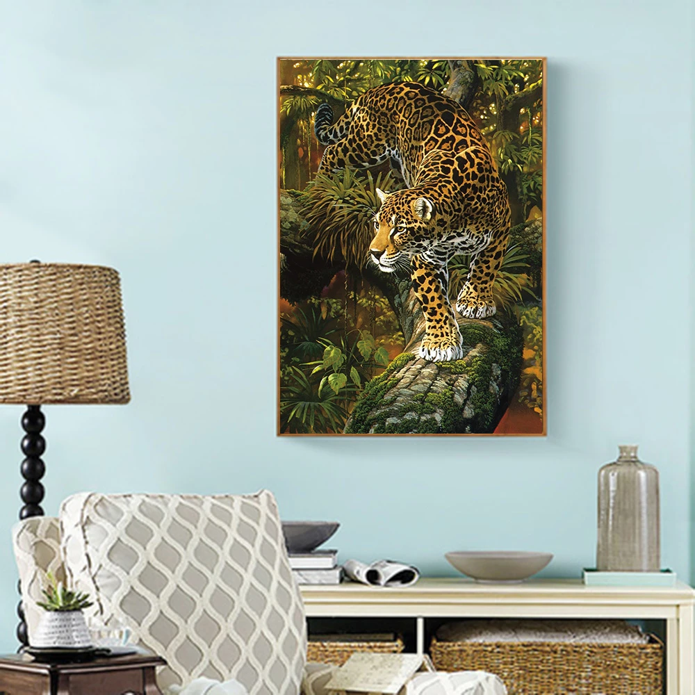 Huacan Diamant Pictura Leopard Cruciulițe Copac Diamant Broderie Mozaic De Animale Sălbatice Autocolante De Perete Handmade Cadou 3