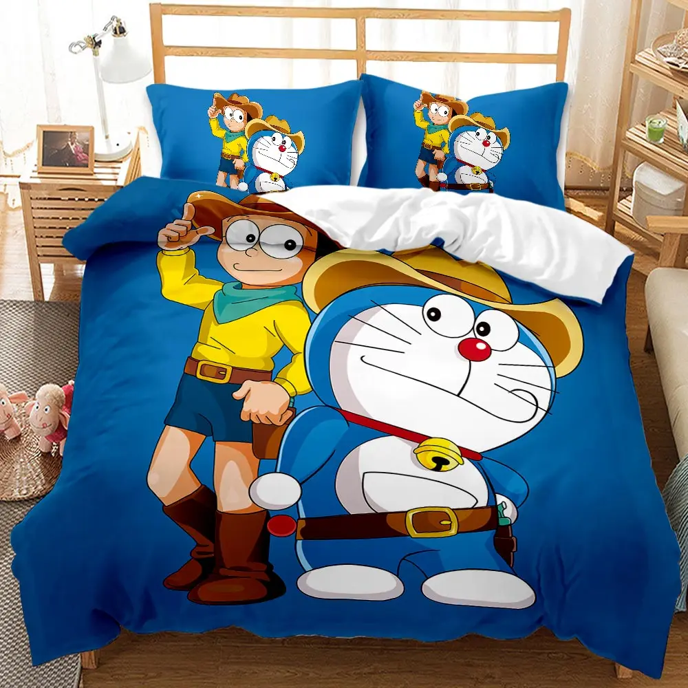 Kawaii anime Japonez Doraemon lenjerie de pat copii fete culoare roz de lux carpetă acopere set de lenjerie de pat king queen twin fular set full size 3