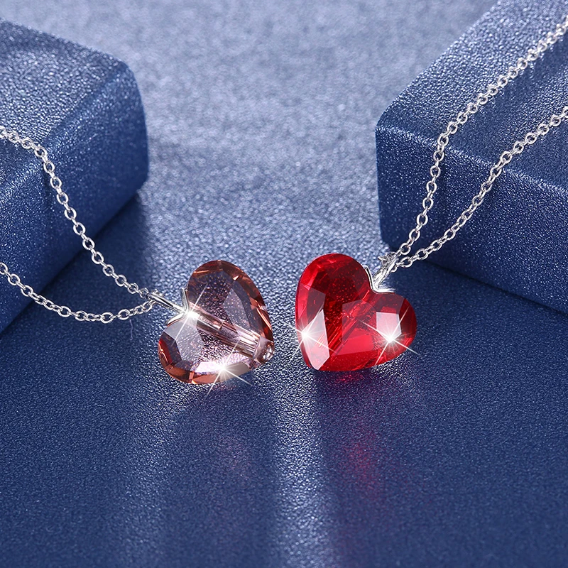 LEKANI Cristale Swarovski De la Fin de culoare Roșie Inima Pandantiv Colier Pentru Femei Reale S925 Argint Collares Iubitorii de Cadou de Ziua Îndrăgostiților 3