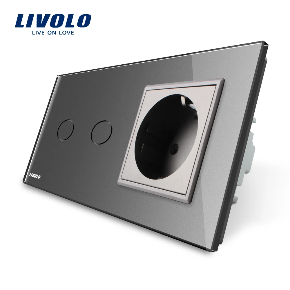 Livolo 16A UE Perete standard Priza de Putere cu Touch Switch, AC220~250V,Alb Cristal Panou de Sticlă, VL-C702-11/VL-C7C1EU-11 3