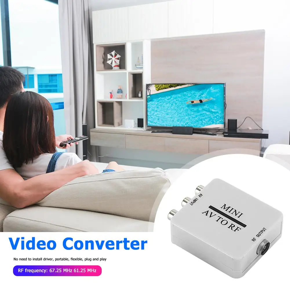 Mini RCA AV CVSB la RF HD Video Converter Suport RF de 67,25/61.25 MHz TV Switcher Consum redus de Energie Nu Adaptor de Alimentare 3