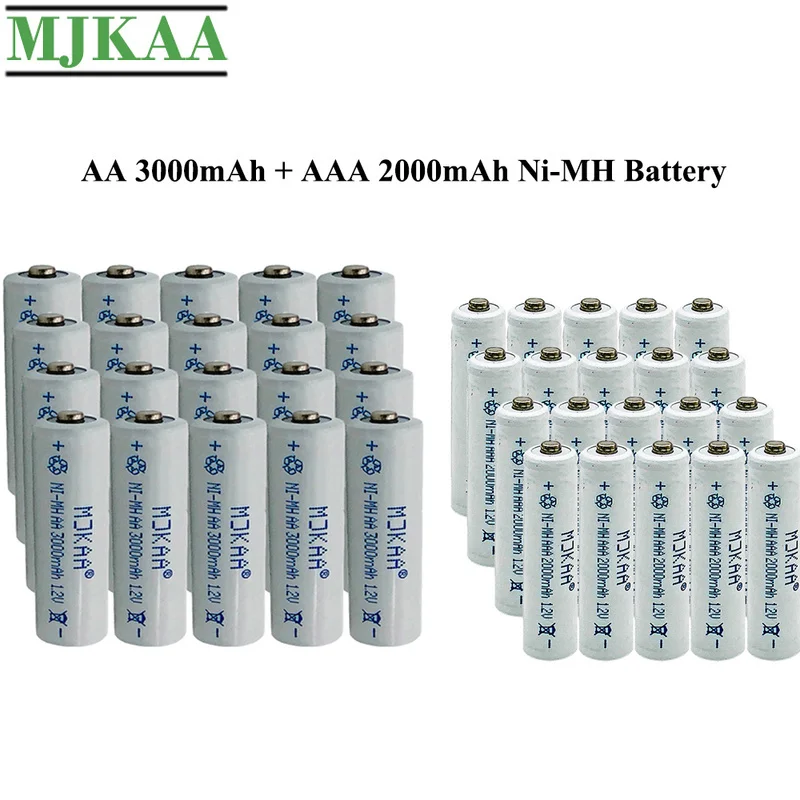 MJKAA 20BUC AA 3000mAh + 20BUC AAA 2000mAh 1.2 V Ni-MH Baterie Reîncărcabilă pentru Control de la Distanță Pre-Încărcate 3