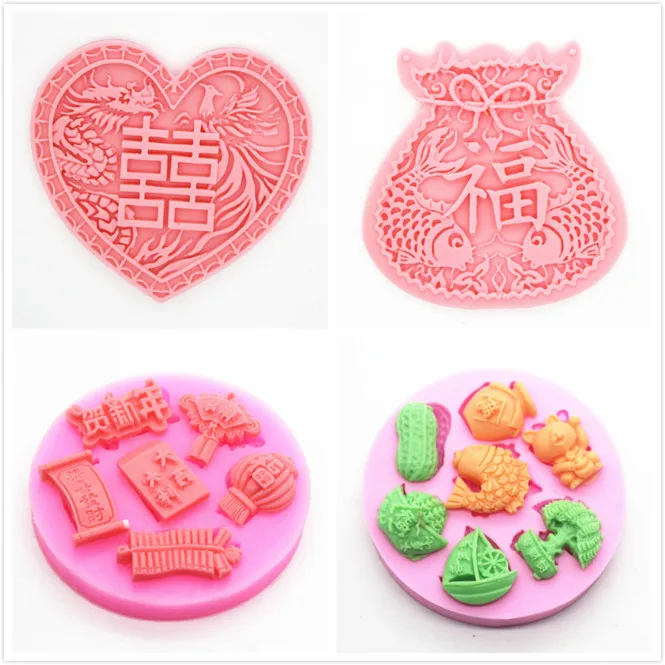 Mucegai silicon Anul Nou Chinezesc serie model de tort fondant de ciocolata de decorare mucegai DIY tort instrumente 3