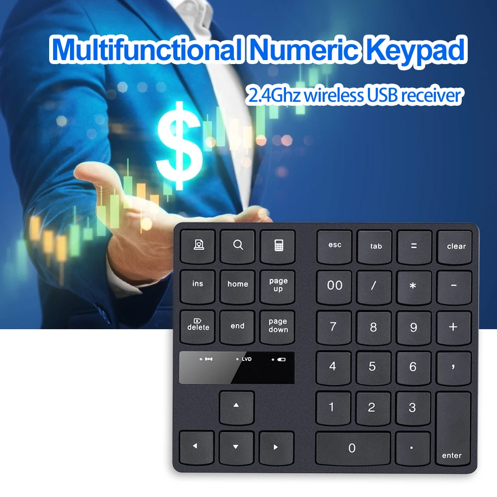 Multi-funcția de Tastatură Numerică cu 35 de Chei Wireless Mini Tastatură Digitală Reîncărcabilă 2.4 GHz pentru Contabil Casier Laptop 3