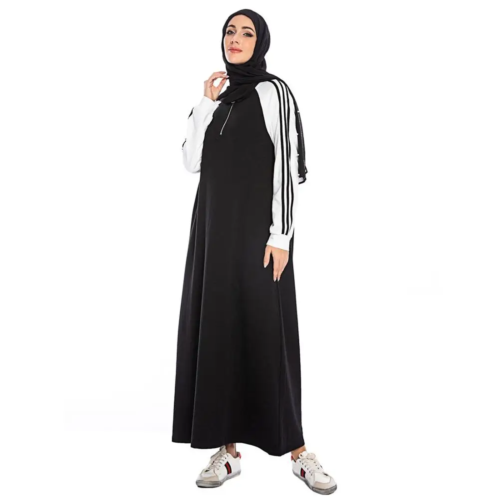 Musulman Dubai Islamic Îmbrăcăminte Decolteu La Fermoar Rochii Femei Rochie Cu Maneci Lungi 2019 Sport De Moda Rochie De Mari Dimensiuni 3