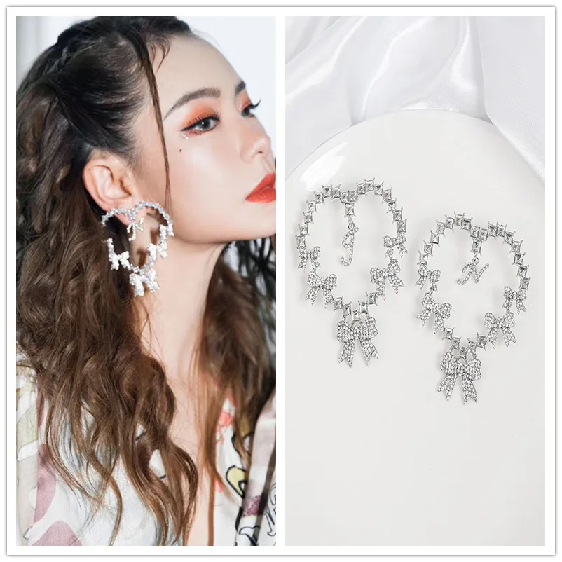 MWSONYA 2020 Moda coreeană Exagerat de Dragoste Inima Arc de Cristal Cercei pentru Femei de Moda Pandantiv Inima Stralucitoare Arcul de Bijuterii Cadou 3